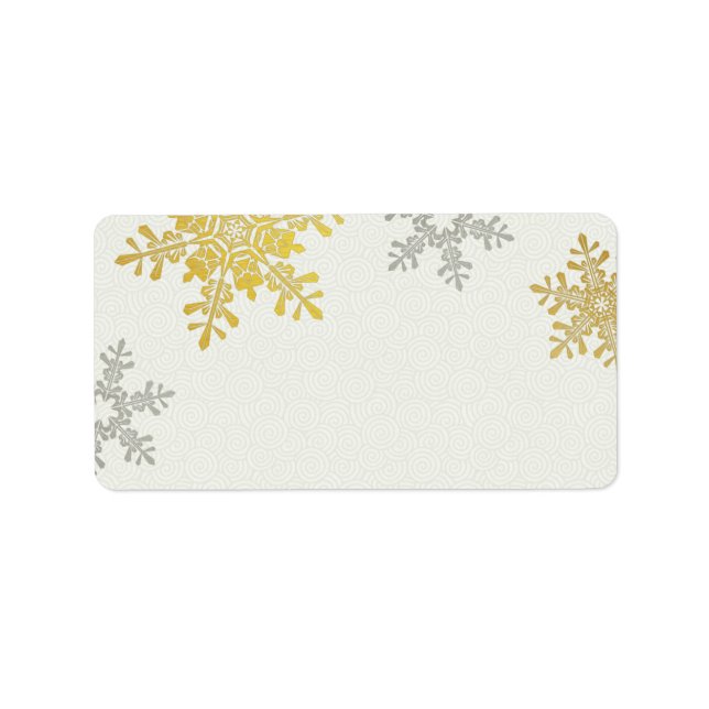 Étiquette Silver Gold Snowflake Hiver Mariage Blanc (Devant)