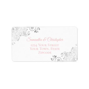 Étiquette Silver Lace Blush Pink sur l'adresse de Mariage bl
