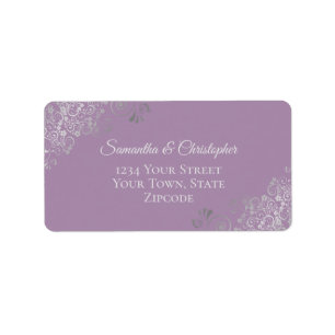 Étiquette Silver Lace Frills on Lavender Wedding Address