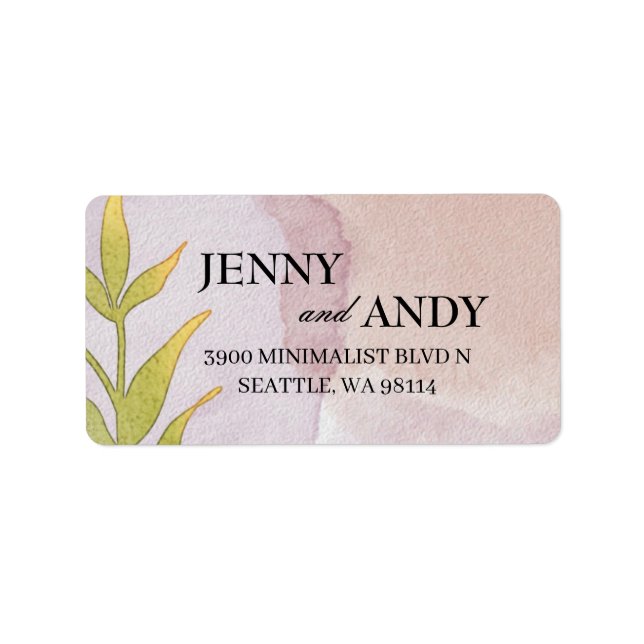 Étiquette Simple Blush Greenery Succulent Mariage Adresse L (Devant)