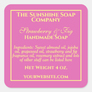 Étiquette simple de savon cosmétique rose et jaune