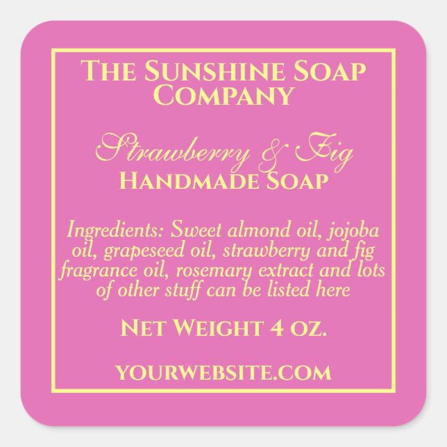 Étiquette simple de savon rose et jaune (Devant)