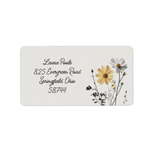 Étiquette Simple Floral, Minimaliste, Fleurs Faisées Adresse