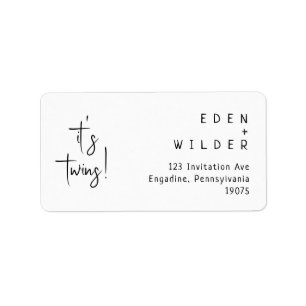 Étiquette Simple Modern It's Twins RSVP Adresse de retour