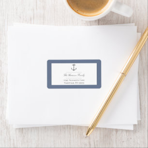 Étiquette Simple Nautical Ancre Mariage Dusty Blue Adresse