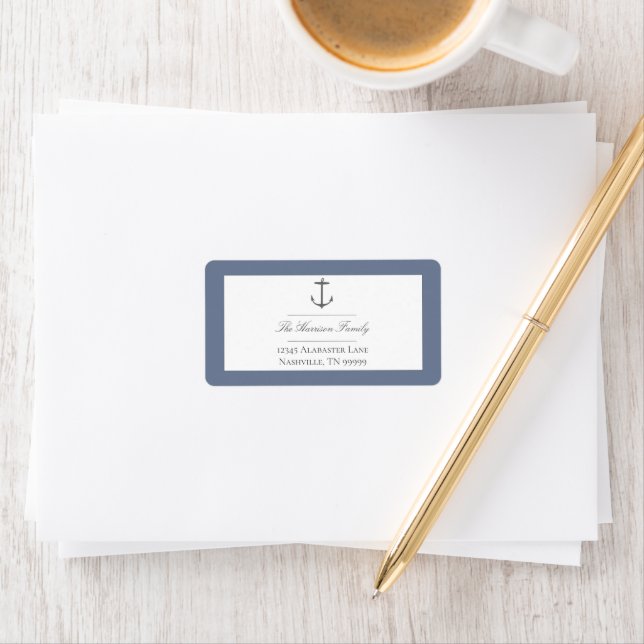 Étiquette Simple Nautical Ancre Mariage Dusty Blue Adresse (En situation)
