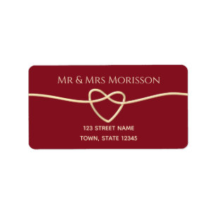 Étiquette Simple Red Gold Rope Heart Mariage Adresse de reto