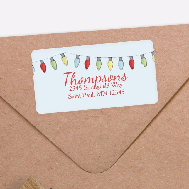 Étiquette Simples lumières à cordes de Noël personnalisées (Festive holiday lights whimsical return address label,)
