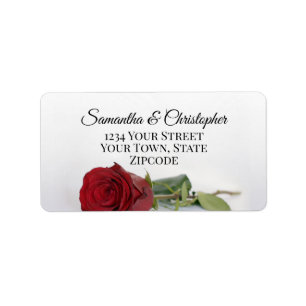 Étiquette Single Red Rose Elegant Mariage Adresse