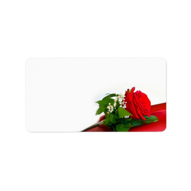 Étiquette Single Red Rose – Floral White Background (Devant)