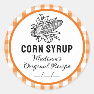 Étiquette sirop de maïs avec motif à damiers orang