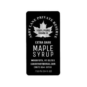 Étiquette Sirop d'érable Feuille blanche Noir 1,3 po x 2,4 p