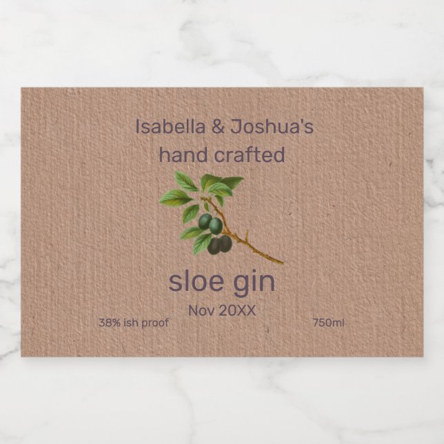 Étiquette Sloe Gin sur papier couleur Kraft (Étiquettes simples)