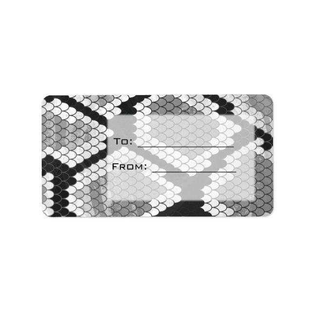 Étiquette Snakeskin Gris, blanc et noir Monogramme (Devant)