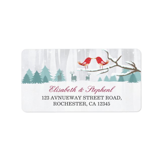 Étiquette Snow Wonderland Birds Deer Winter Wedding Adresse (Devant)