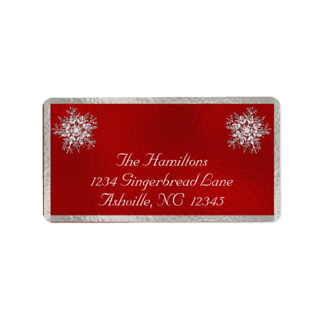 Étiquette Snowflake & Ribbon Holiday Return Address - Red (Devant)