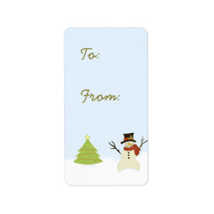 Étiquette Snowman and Tree Christmas Gift Tag Labels