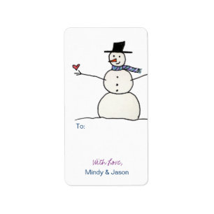 Étiquette Snowman avec Heart Gift Tags