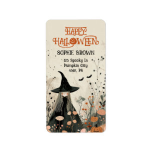 Étiquette Sorcière Whimsical automne Foliage Happy Halloween