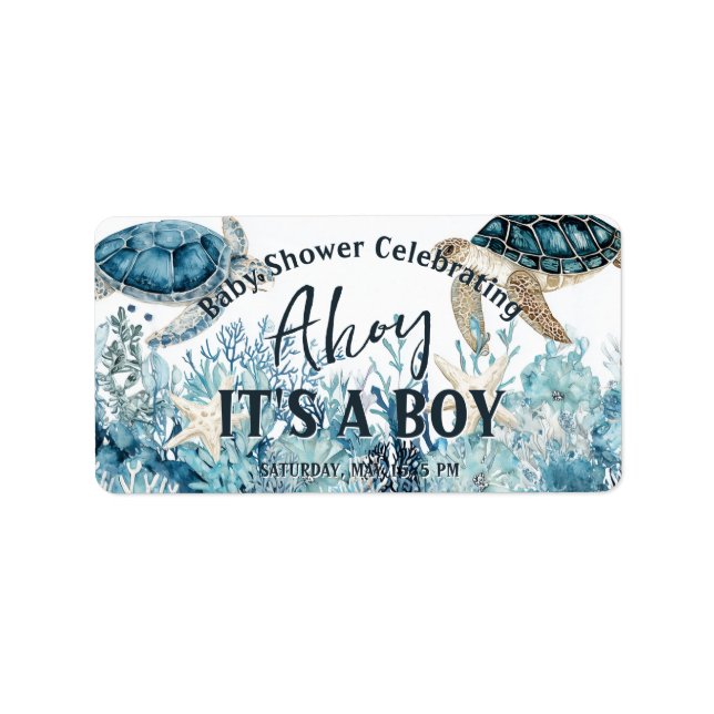 Étiquette Sous l'Ahoy bleu mer C'est un Baby shower garçon (Devant)
