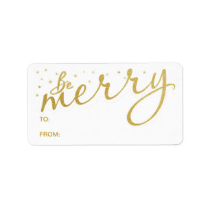 Étiquette Soyez Merry Gold Holiday, cadeau écrit à la main T