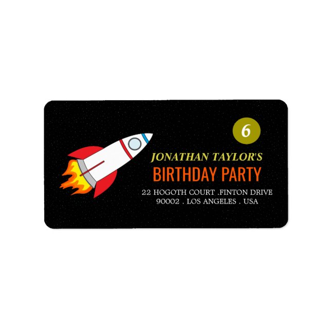 Étiquette Space Rocket to the Moon Children's Birthday (Devant)