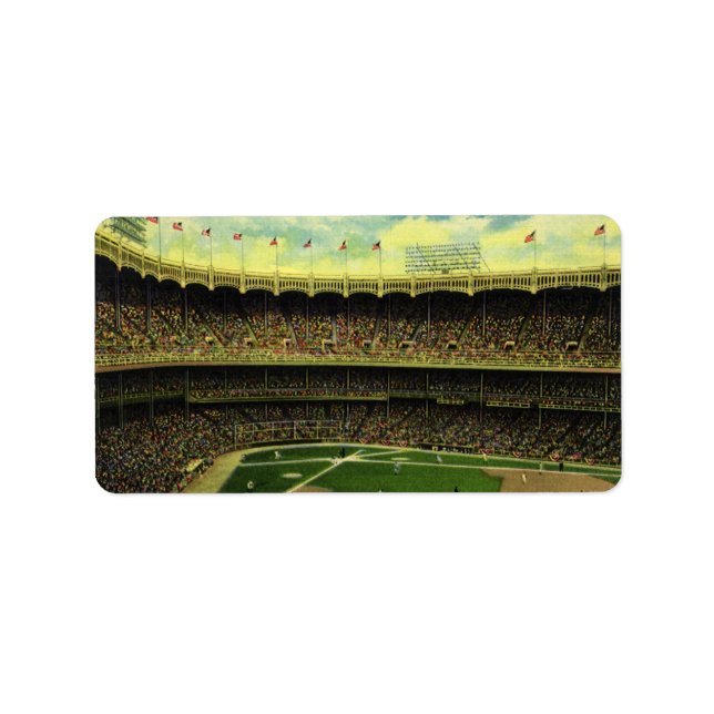 Étiquette Stade de baseball sportif vintage avec foule (Devant)