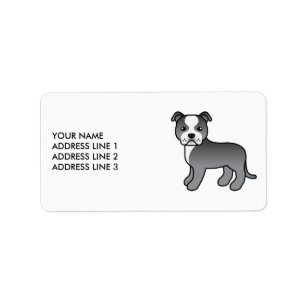 Étiquette Staffie bleu et blanc Chien de dessin animé mignon