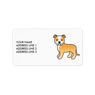 Étiquette Staffie Fauve Et Blanc Chien De Dessin Animé Migno