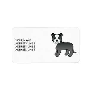 Étiquette Staffie noir et blanc Chien de dessin animé mignon