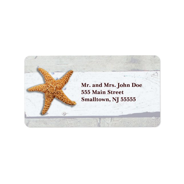 Étiquette Starfish Rustic Beach Board Nautique (Devant)