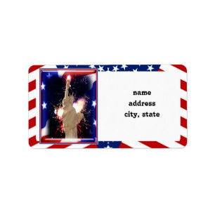 Étiquette Statue de la Liberté avec feux d'artifice pour 4 j