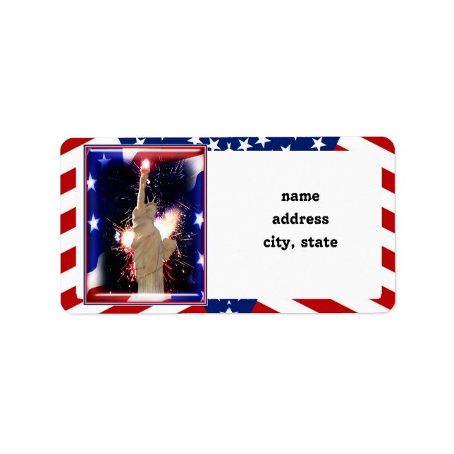 Étiquette Statue de la Liberté avec feux d'artifice pour 4 j (Devant)