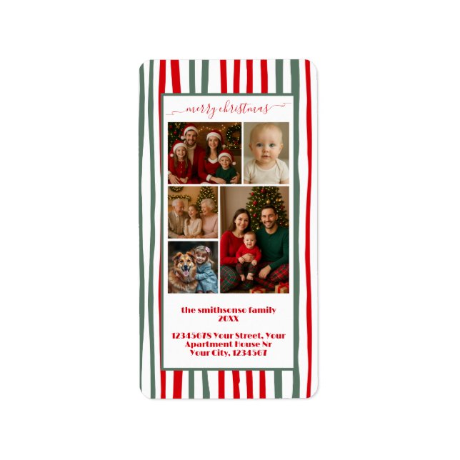 Étiquette Stripes new address family Photo merry Christmas (Devant)