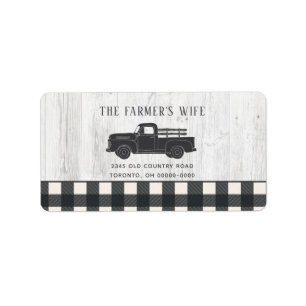 Étiquette Style agricole Buffle noir blanc Plaid Bois