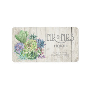 Étiquette Succulents et Mariage de bois rustique M. & Mme ID