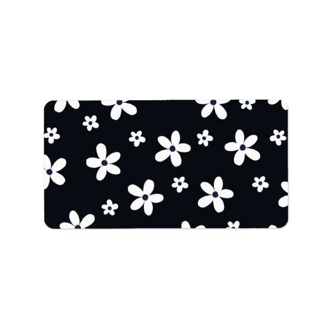 Étiquette Summer Boho Black White Daisy Flowers (Devant)
