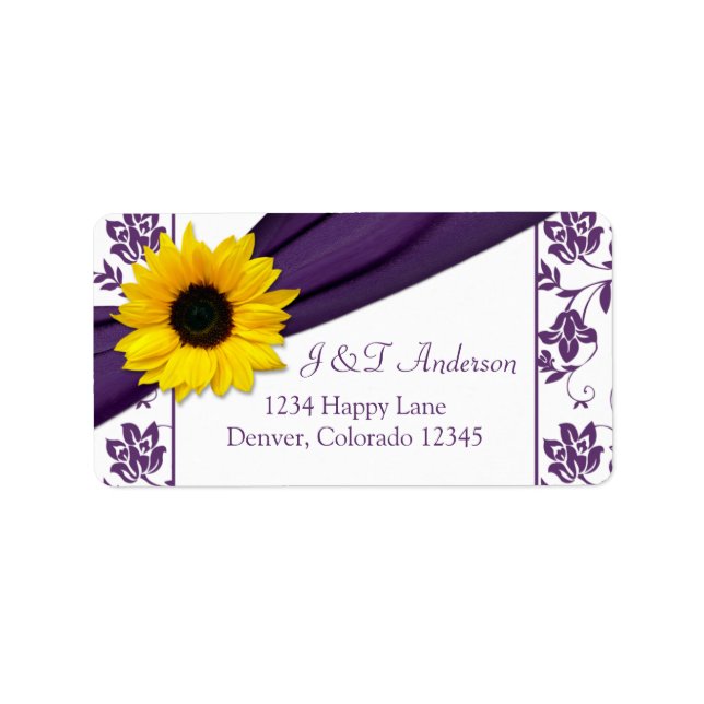 Étiquette Sunflower Purple Mariage Retourner l'adresse Étiqu (Devant)