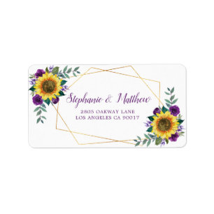 Étiquette Sunflower Purple Rose Géométrique Adresse Or