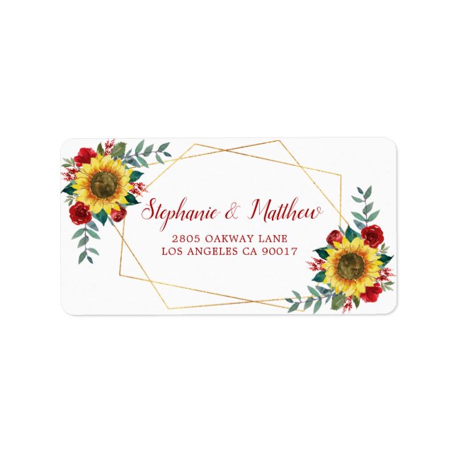Étiquette Sunflower Red Rose Géométrique Gold Adresse (Devant)
