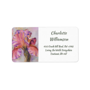 Étiquette Superbe fleur rose Iris en Aquarelle Adresse