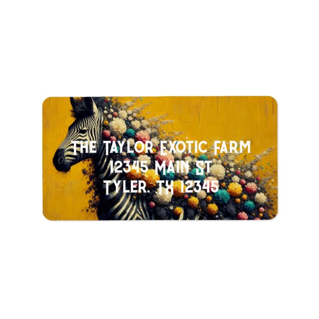 Étiquette Superbe zèbre et fleurs sur un Arrière - plan jaun (Devant)