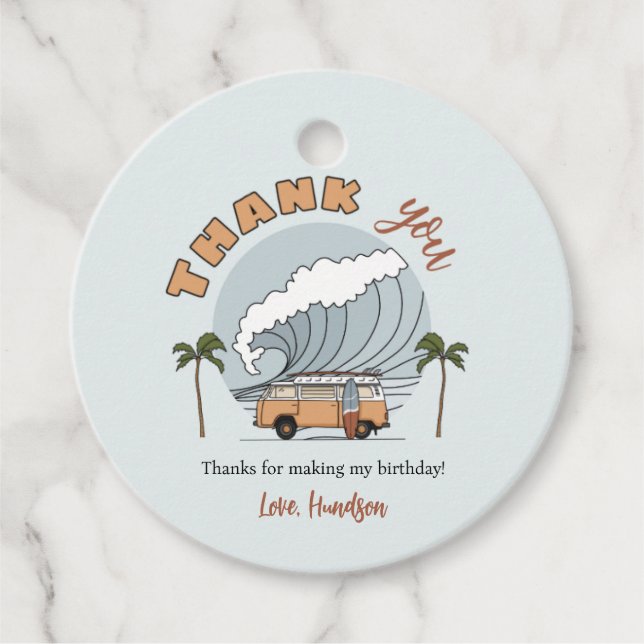 Étiquette surf vers le haut Merci Cercle d'anniver (Devant)