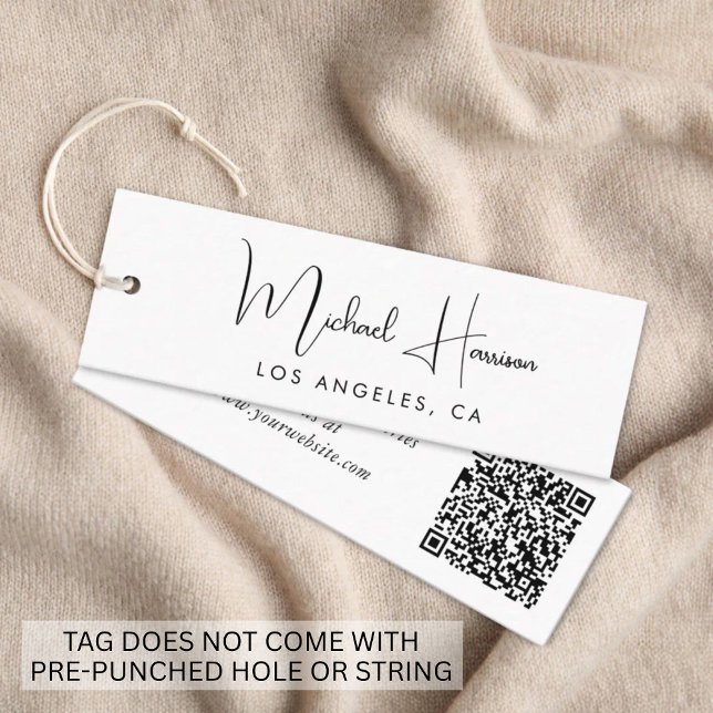 Étiquette Suspendue Code QR Écriture Signature Mod (Empower your name in our signature script as your logo and brand identity)