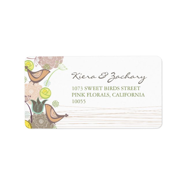 Étiquette Sweet Pink Birds Spring Floral Garden Adresse Chic (Devant)