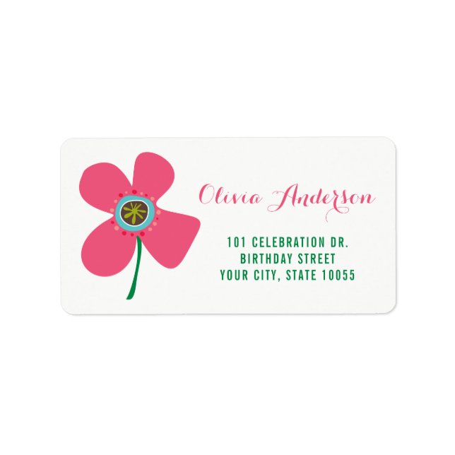 Étiquette Sweet Rose Daisy Pop Chic Anniversaire Adresse (Devant)
