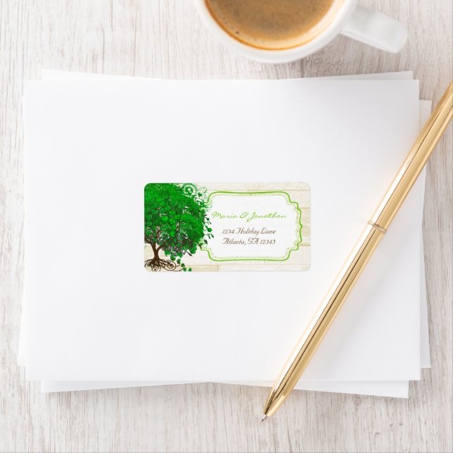Étiquette Sympathique Whimsical Emerald Green Heart Arbre fe (En situation)