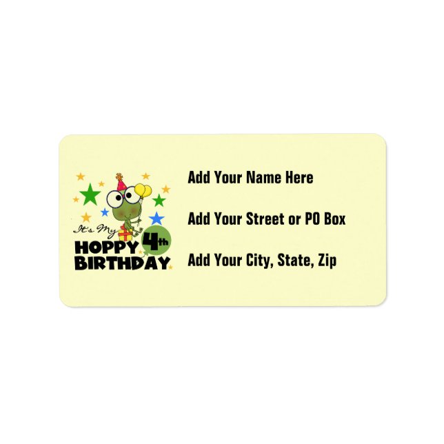 Étiquette T-shirts et cadeaux 4th Birthday Frog Hoppy (Devant)