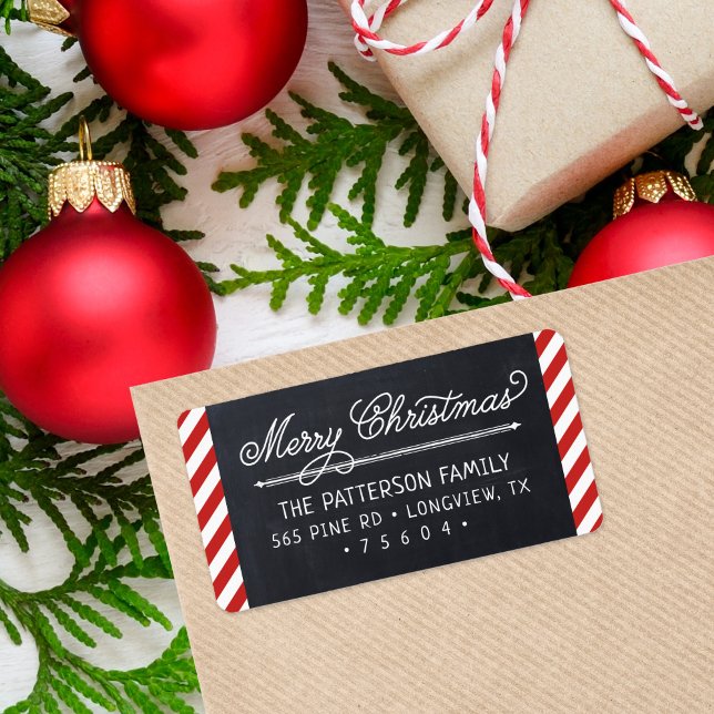 Étiquette Tableau et rayures Noël Adresse de retour de Noël (Créateur téléchargé)