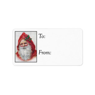 Étiquette Tag cadeau Vintage de père Noël Portrait